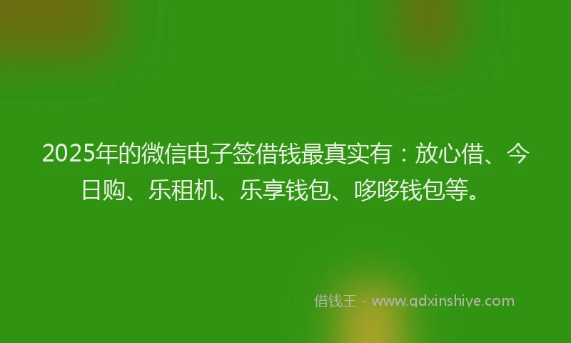 2025年的微信电子签借钱最真实有：放心借、今日购、乐租机、乐享钱包、哆哆钱包等。