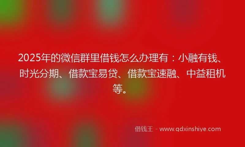 2025年的微信群里借钱怎么办理有：小融有钱、时光分期、借款宝易贷、借款宝速融、中益租机等。