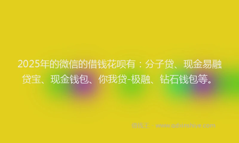 2025年的微信的借钱花呗有：分子贷、现金易融贷宝、现金钱包、你我贷-极融、钻石钱包等。