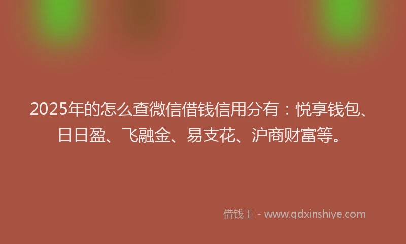 2025年的怎么查微信借钱信用分有：悦享钱包、日日盈、飞融金、易支花、沪商财富等。
