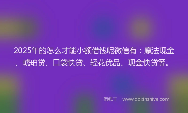2025年的怎么才能小额借钱呢微信有：魔法现金、琥珀贷、口袋快贷、轻花优品、现金快贷等。