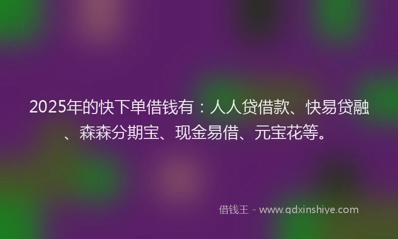2025年的快下单借钱有：人人贷借款、快易贷融、森森分期宝、现金易借、元宝花等。
