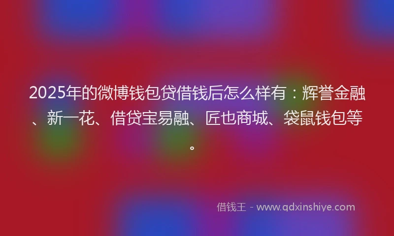 2025年的微博钱包贷借钱后怎么样有：辉誉金融、新一花、借贷宝易融、匠也商城、袋鼠钱包等。