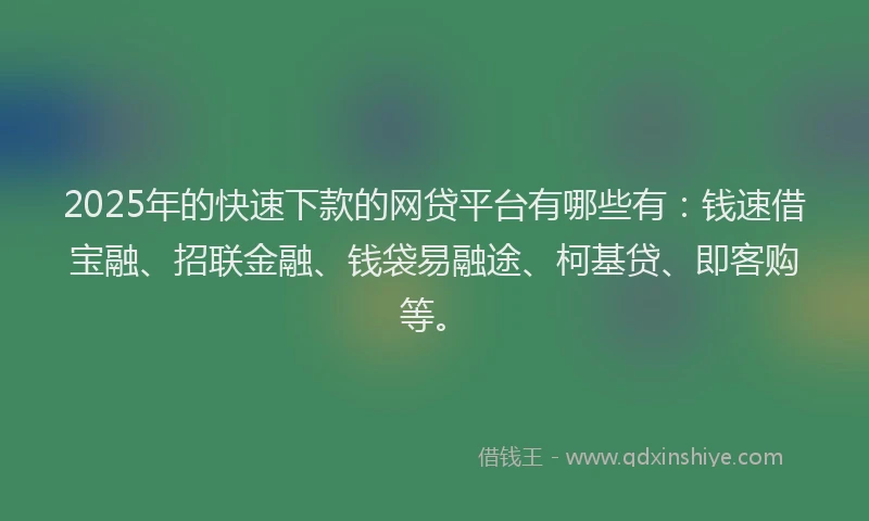 2025年的快速下款的网贷平台有哪些有：钱速借宝融、招联金融、钱袋易融途、柯基贷、即客购等。