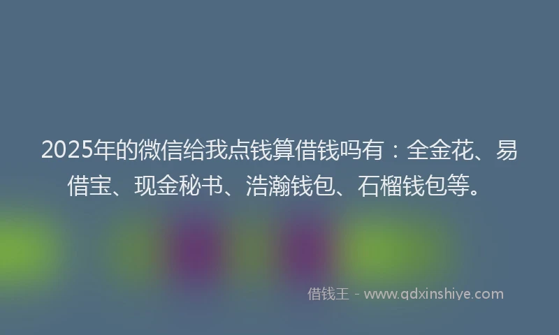 2025年的微信给我点钱算借钱吗有：全金花、易借宝、现金秘书、浩瀚钱包、石榴钱包等。