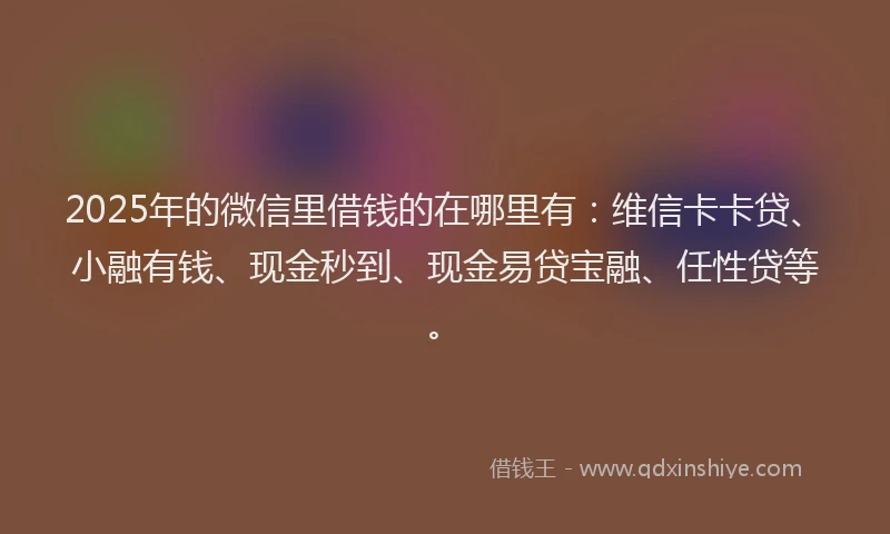 2025年的微信里借钱的在哪里有：维信卡卡贷、小融有钱、现金秒到、现金易贷宝融、任性贷等。