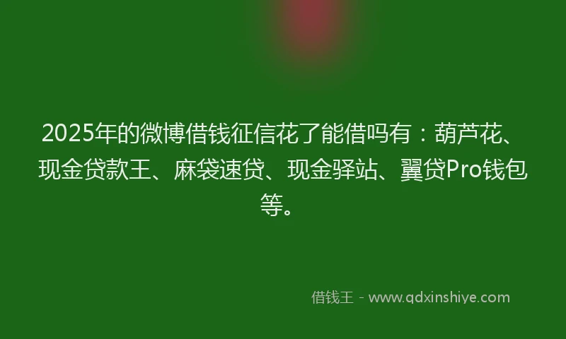 2025年的微博借钱征信花了能借吗有：葫芦花、现金贷款王、麻袋速贷、现金驿站、翼贷Pro钱包等。