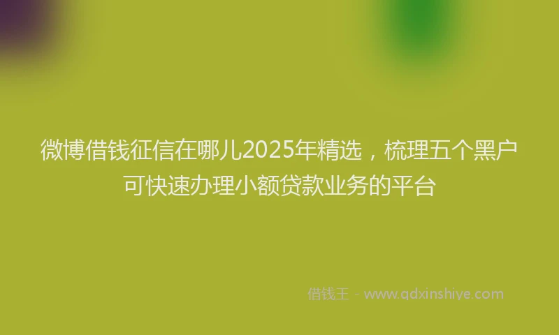 微博借钱征信在哪儿2025年精选，梳理五个黑户可快速办理小额贷款业务的平台