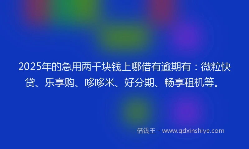 2025年的急用两千块钱上哪借有逾期有：微粒快贷、乐享购、哆哆米、好分期、畅享租机等。