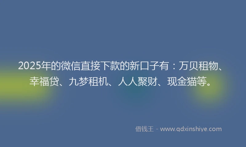 2025年的微信直接下款的新口子有：万贝租物、幸福贷、九梦租机、人人聚财、现金猫等。