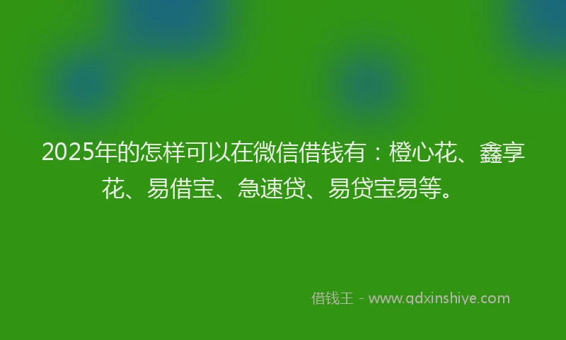 2025年的怎样可以在微信借钱有：橙心花、鑫享花、易借宝、急速贷、易贷宝易等。