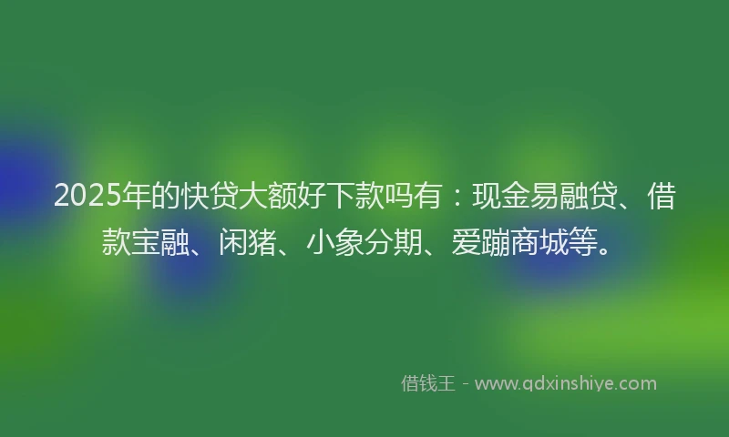 2025年的快贷大额好下款吗有：现金易融贷、借款宝融、闲猪、小象分期、爱蹦商城等。
