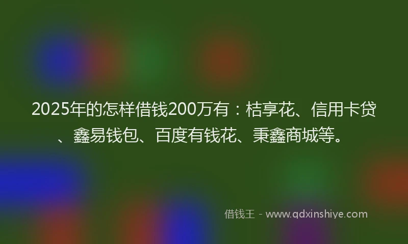2025年的怎样借钱200万有：桔享花、信用卡贷、鑫易钱包、百度有钱花、秉鑫商城等。