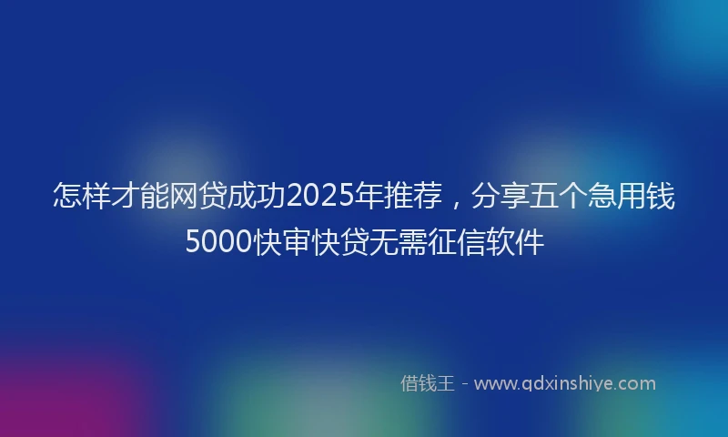 怎样才能网贷成功2025年推荐，分享五个急用钱5000快审快贷无需征信软件