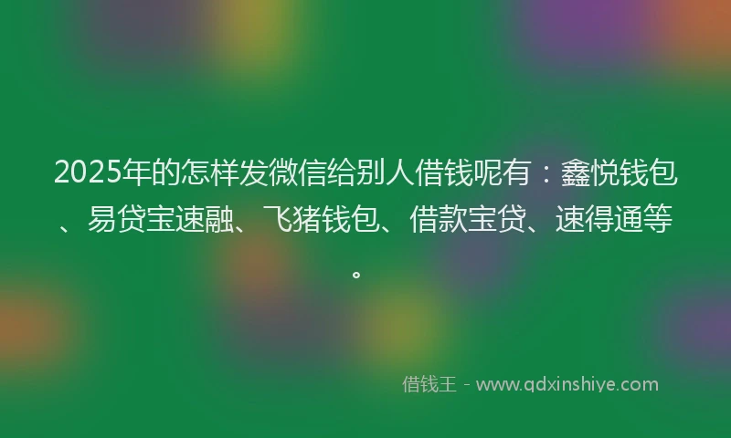 2025年的怎样发微信给别人借钱呢有：鑫悦钱包、易贷宝速融、飞猪钱包、借款宝贷、速得通等。