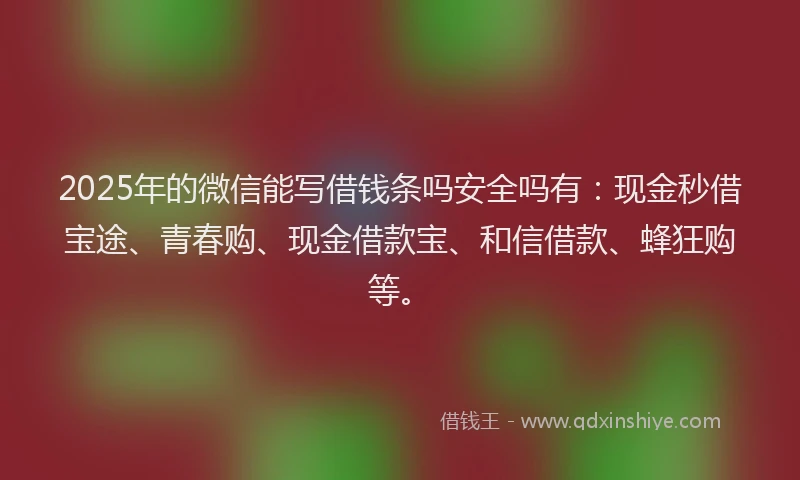 2025年的微信能写借钱条吗安全吗有：现金秒借宝途、青春购、现金借款宝、和信借款、蜂狂购等。