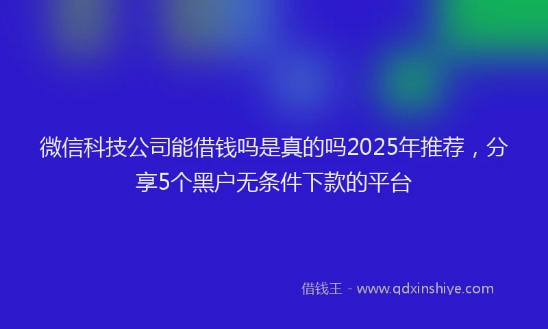 微信科技公司能借钱吗是真的吗2025年推荐，分享5个黑户无条件下款的平台