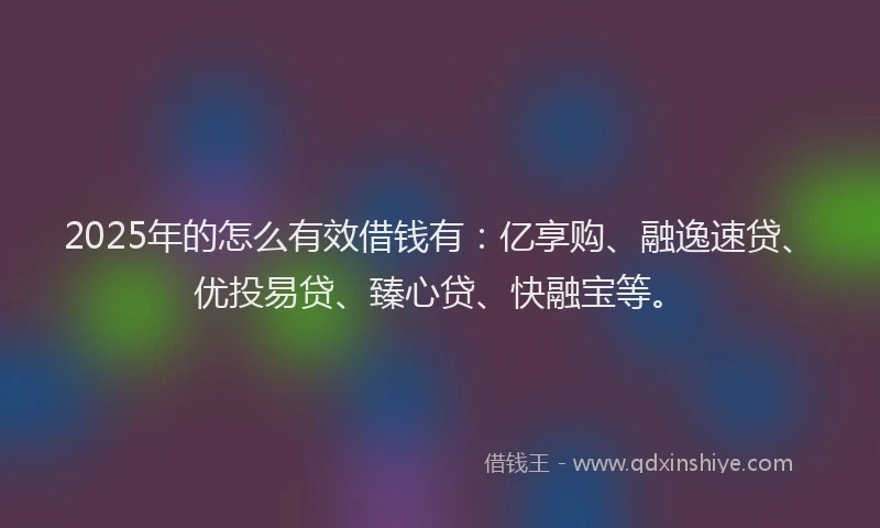 2025年的怎么有效借钱有：亿享购、融逸速贷、优投易贷、臻心贷、快融宝等。
