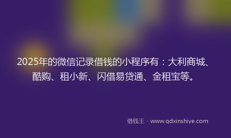2025年的微信记录借钱的小程序有：大利商城、酷购、租小新、闪借易贷通、金租宝等。