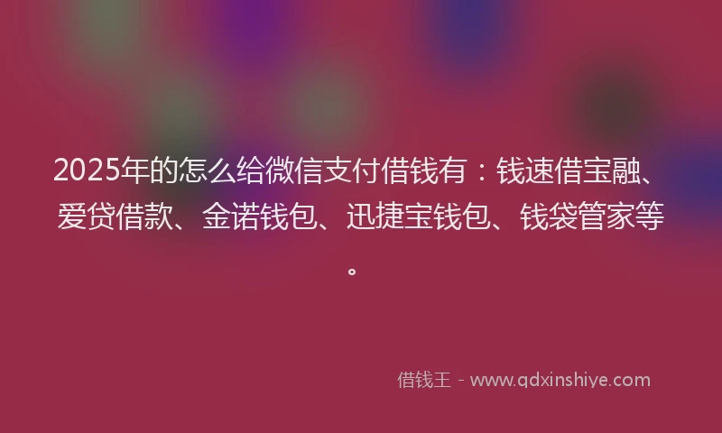 2025年的怎么给微信支付借钱有：钱速借宝融、爱贷借款、金诺钱包、迅捷宝钱包、钱袋管家等。