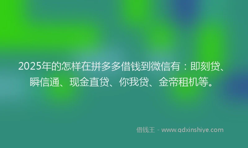 2025年的怎样在拼多多借钱到微信有：即刻贷、瞬信通、现金直贷、你我贷、金帝租机等。