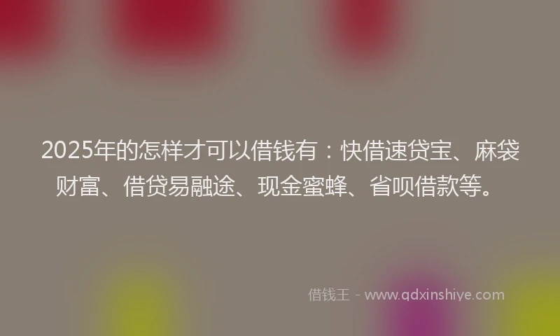 2025年的怎样才可以借钱有：快借速贷宝、麻袋财富、借贷易融途、现金蜜蜂、省呗借款等。