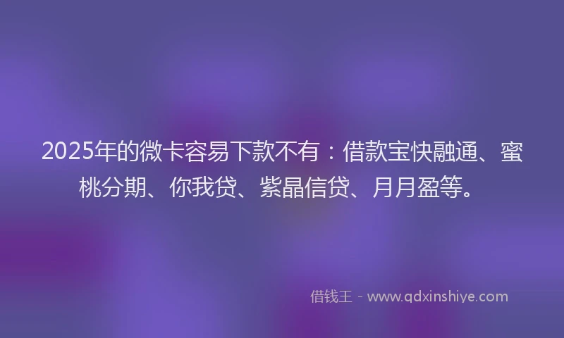 2025年的微卡容易下款不有：借款宝快融通、蜜桃分期、你我贷、紫晶信贷、月月盈等。