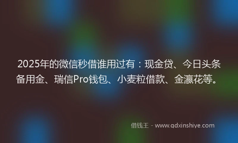 2025年的微信秒借谁用过有：现金贷、今日头条备用金、瑞信Pro钱包、小麦粒借款、金瀛花等。