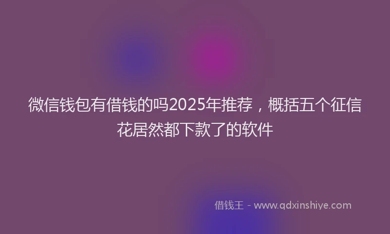 微信钱包有借钱的吗2025年推荐，概括五个征信花居然都下款了的软件