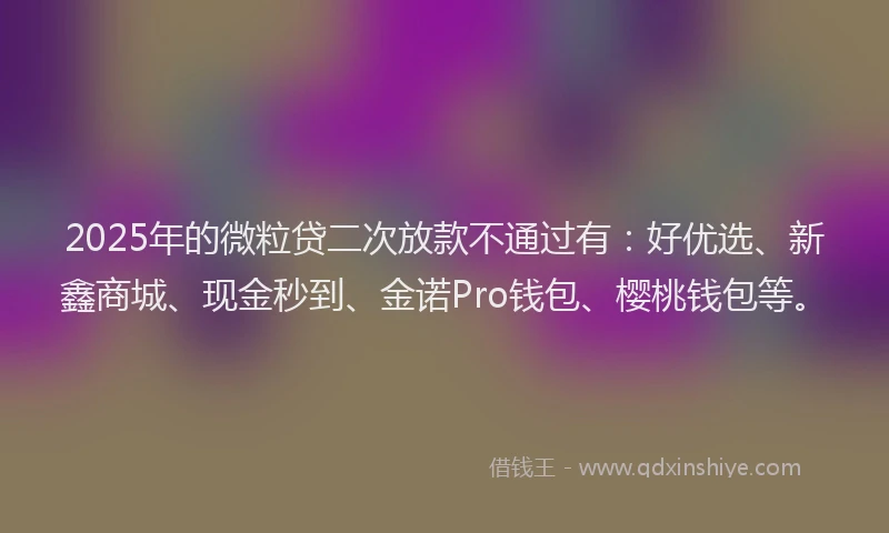 2025年的微粒贷二次放款不通过有：好优选、新鑫商城、现金秒到、金诺Pro钱包、樱桃钱包等。