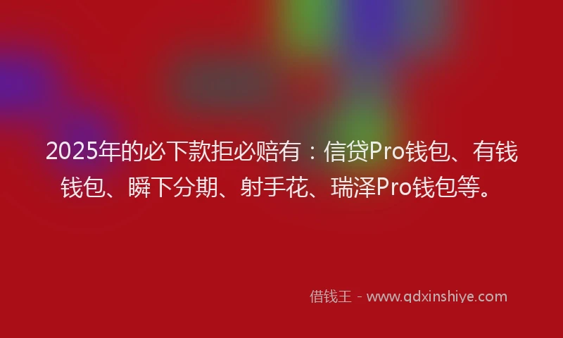 2025年的必下款拒必赔有：信贷Pro钱包、有钱钱包、瞬下分期、射手花、瑞泽Pro钱包等。