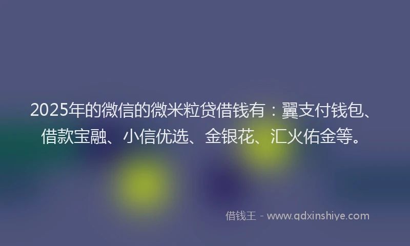 2025年的微信的微米粒贷借钱有：翼支付钱包、借款宝融、小信优选、金银花、汇火佑金等。