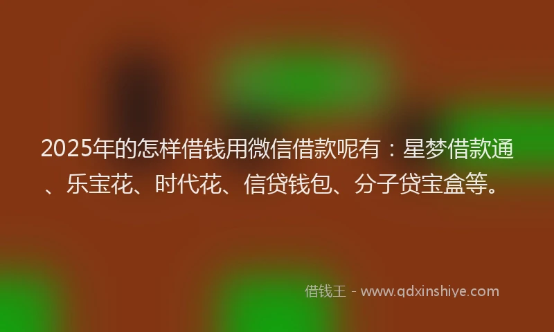 2025年的怎样借钱用微信借款呢有：星梦借款通、乐宝花、时代花、信贷钱包、分子贷宝盒等。