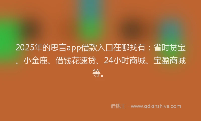 2025年的思言app借款入口在哪找有：省时贷宝、小金鹿、借钱花速贷、24小时商城、宝盈商城等。