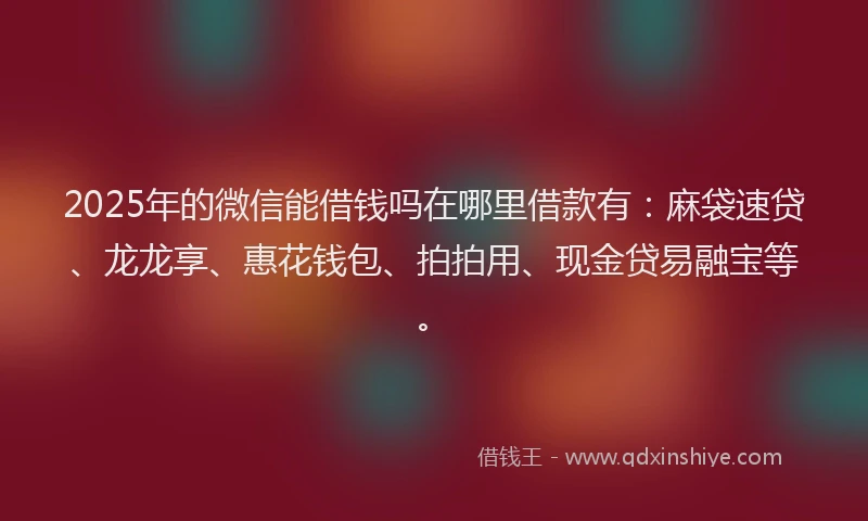 2025年的微信能借钱吗在哪里借款有：麻袋速贷、龙龙享、惠花钱包、拍拍用、现金贷易融宝等。