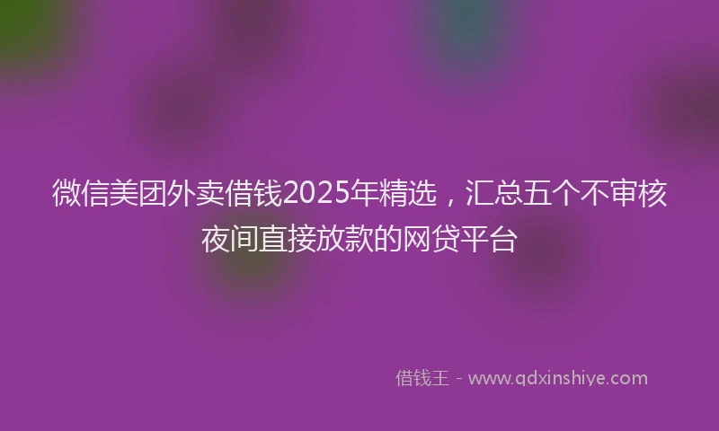 微信美团外卖借钱2025年精选，汇总五个不审核夜间直接放款的网贷平台