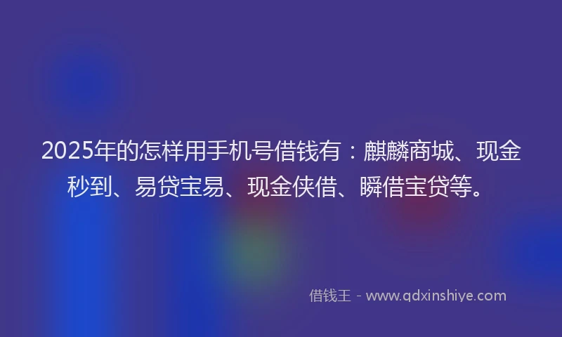 2025年的怎样用手机号借钱有：麒麟商城、现金秒到、易贷宝易、现金侠借、瞬借宝贷等。
