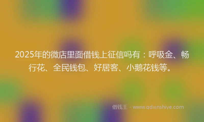 2025年的微店里面借钱上征信吗有：呼吸金、畅行花、全民钱包、好居客、小鹅花钱等。