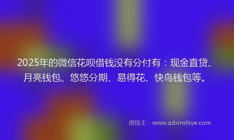 2025年的微信花呗借钱没有分付有：现金直贷、月亮钱包、悠悠分期、易得花、快鸟钱包等。