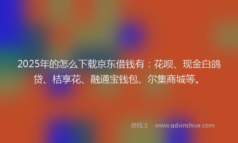 2025年的怎么下载京东借钱有：花呗、现金白鸽贷、桔享花、融通宝钱包、尔集商城等。