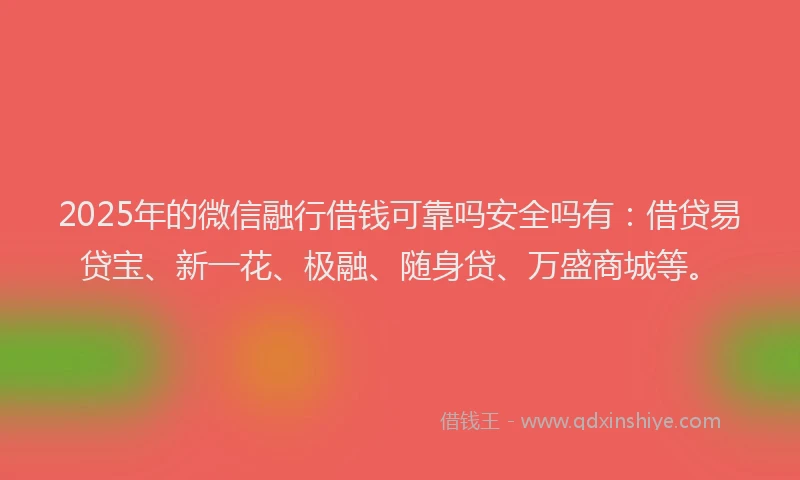 2025年的微信融行借钱可靠吗安全吗有：借贷易贷宝、新一花、极融、随身贷、万盛商城等。