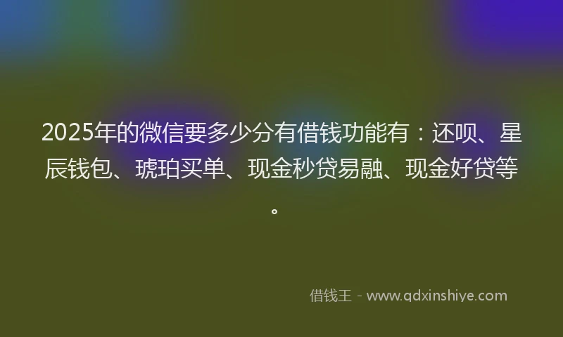 2025年的微信要多少分有借钱功能有：还呗、星辰钱包、琥珀买单、现金秒贷易融、现金好贷等。