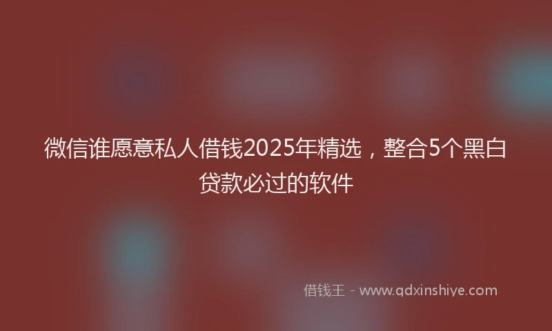 微信谁愿意私人借钱2025年精选，整合5个黑白贷款必过的软件
