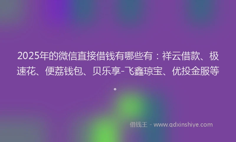 2025年的微信直接借钱有哪些有：祥云借款、极速花、便荔钱包、贝乐享-飞鑫琼宝、优投金服等。