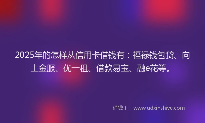 2025年的怎样从信用卡借钱有：福禄钱包贷、向上金服、优一租、借款易宝、融e花等。