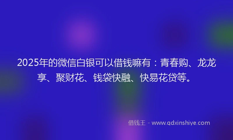 2025年的微信白银可以借钱嘛有：青春购、龙龙享、聚财花、钱袋快融、快易花贷等。