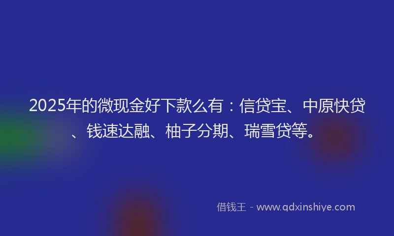 2025年的微现金好下款么有：信贷宝、中原快贷、钱速达融、柚子分期、瑞雪贷等。
