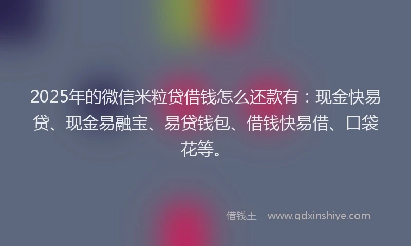 2025年的微信米粒贷借钱怎么还款有：现金快易贷、现金易融宝、易贷钱包、借钱快易借、口袋花等。