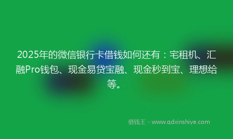 2025年的微信银行卡借钱如何还有：宅租机、汇融Pro钱包、现金易贷宝融、现金秒到宝、理想给等。