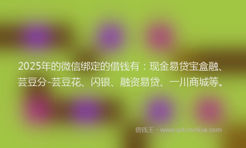 2025年的微信绑定的借钱有：现金易贷宝盒融、芸豆分-芸豆花、闪银、融资易贷、一川商城等。